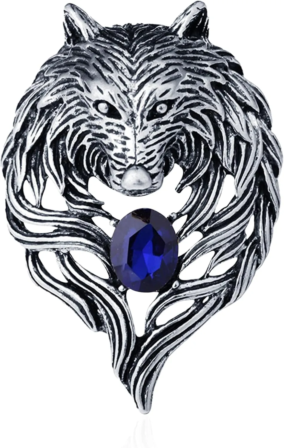 Vintage Wolf Head Lapel Brooch Pin Cool Punk Animal Wolf Crystal Collar Brooch Suit Pin for Men Women Birthday Gift