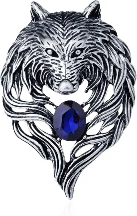 Vintage Wolf Head Lapel Brooch Pin Cool Punk Animal Wolf Crystal Collar Brooch Suit Pin for Men Women Birthday Gift