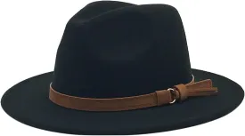 Women's Fedora Hats Vintage Jazz Hat, Boho Wide Brim Panama Floppy Porkpie Hat with Decorative Belt