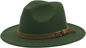 Women's Fedora Hats Vintage Jazz Hat, Boho Wide Brim Panama Floppy Porkpie Hat with Decorative Belt