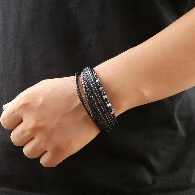 Wrap Bracelet Leather Mens Stack Polished Bead Tree Of Life