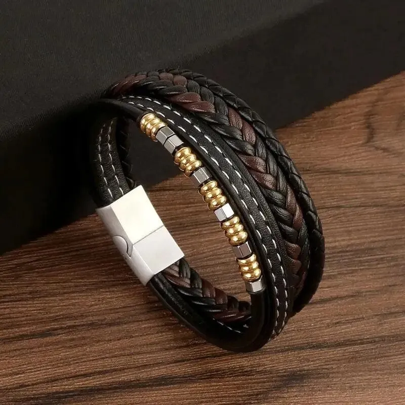Wrap Bracelet Leather Mens Stack Polished Bead Tree Of Life