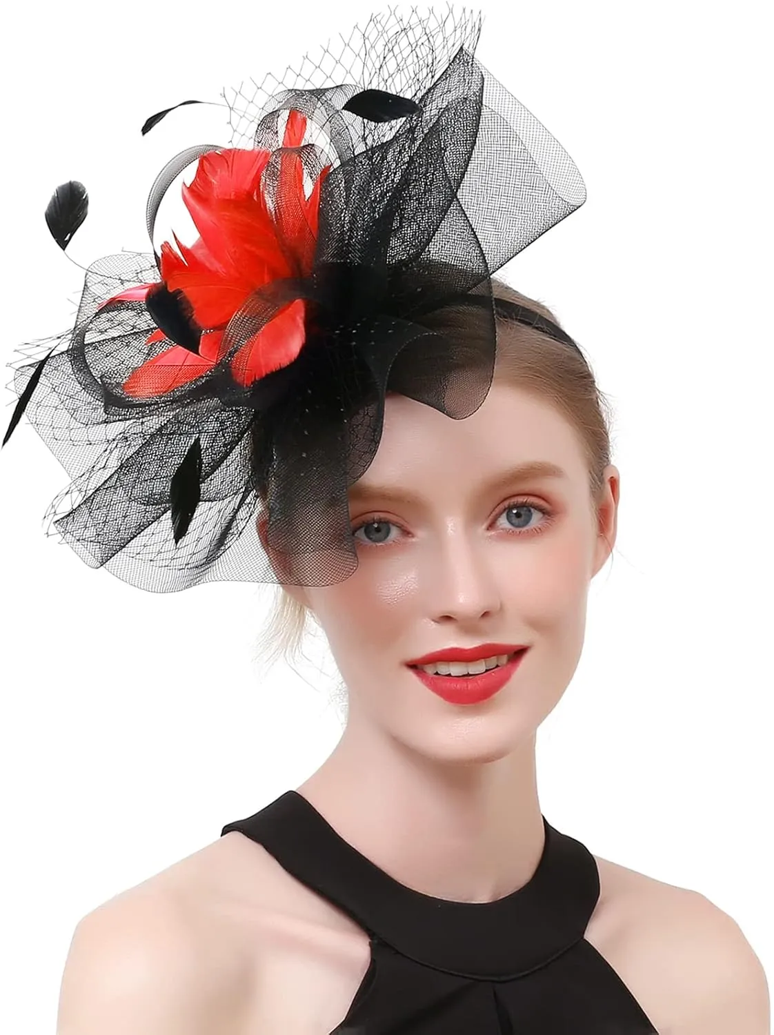Z&X Wedding Fascinator Sinamay Headband Tea Party Hats for Women Flower Feather Derby Pillbox Hat Clips
