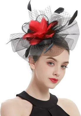 Z&X Wedding Fascinator Sinamay Headband Tea Party Hats for Women Flower Feather Derby Pillbox Hat Clips