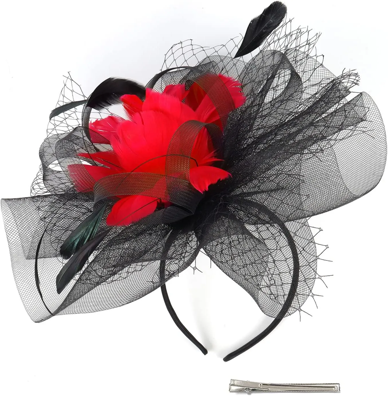 Z&X Wedding Fascinator Sinamay Headband Tea Party Hats for Women Flower Feather Derby Pillbox Hat Clips