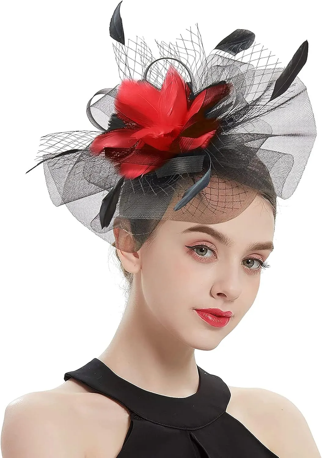 Z&X Wedding Fascinator Sinamay Headband Tea Party Hats for Women Flower Feather Derby Pillbox Hat Clips